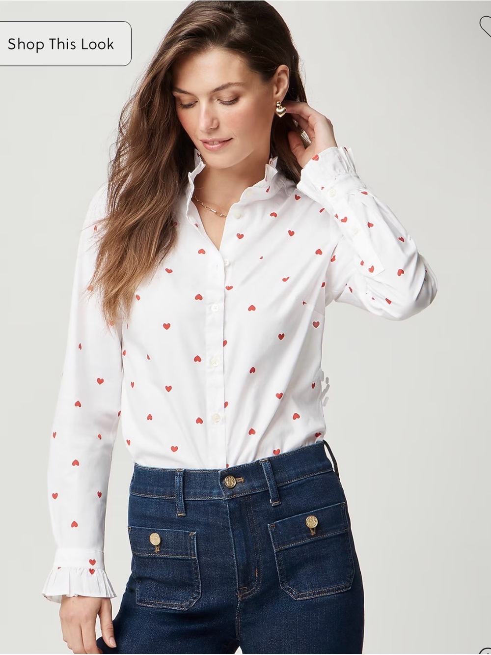 J crew Petite printed ruffle button-up shirt large